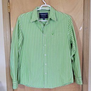 American Eagle Outfitters L Shirt Eagle Oxford Fit Green White Stripe